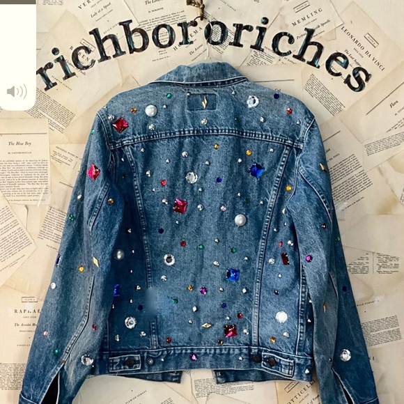 Free People x Tricia Fix Dazzled Denim Jacket Uncycle Reworked Jewels Studded - Picture 10 of 12